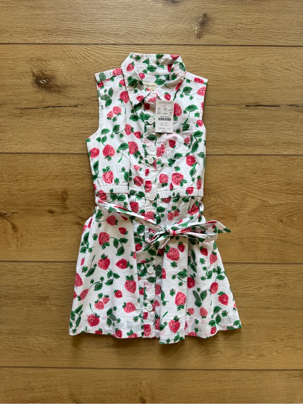 Crewcuts White Dress with Pink Strawberry Print and Green Leaves
